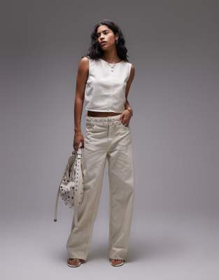 Mango co-ord double belted jean in white - view 1