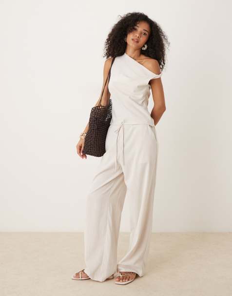 Mango co-ord drawstring trouser in ivory - view 1