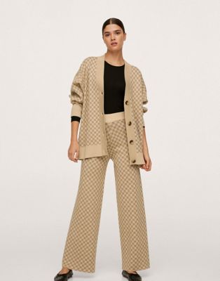 Mango co-ord knitted monogrammed trousers in beige