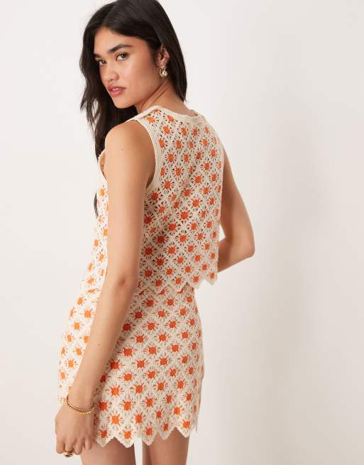 Mango co-ord knitted waistcoat with scallop hem in orange non