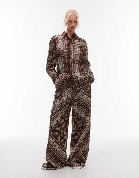 Mango - Co-ord set met broek en overhemd met bandanaprint in bruin - view 1
