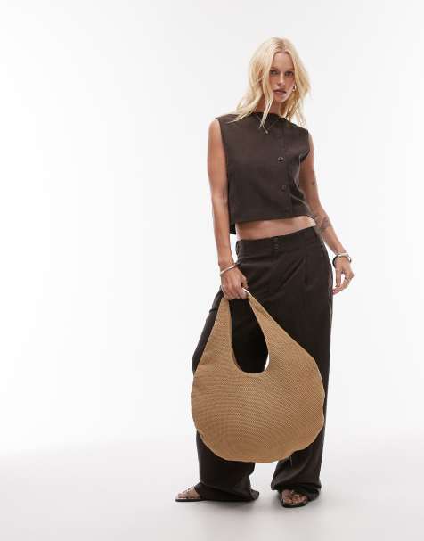 Mango - Co-ord set van cupro met broek met lage taille en top met knopen aan de achterkant in bruin - view 1