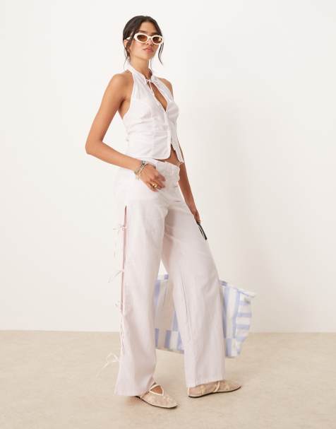 Mango - Co-ord set van top met gestrikte hals en uitsnijding en broek in roze - view 1