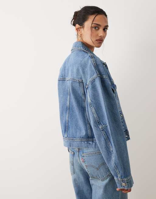 Mango - Cocoon - Denim jack van katoen in middenblauw, 2 van 4