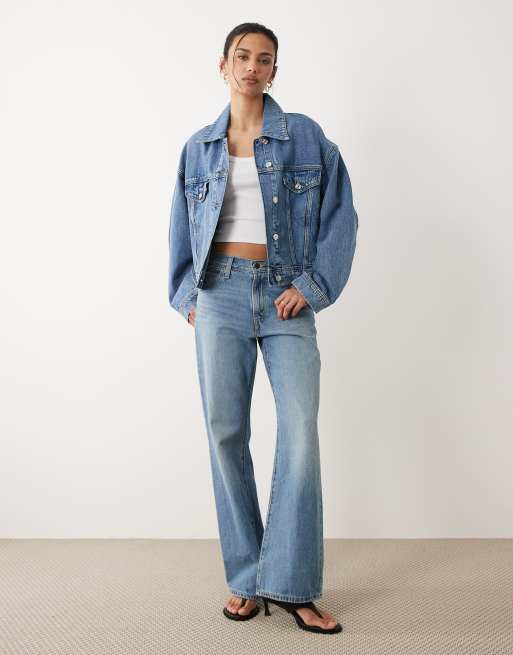 Mango - Cocoon - Denim jack van katoen in middenblauw, 3 van 4