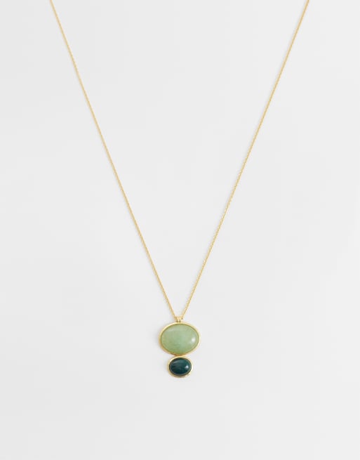 Mango - Collana color oro con ciondolo con pietre verdi