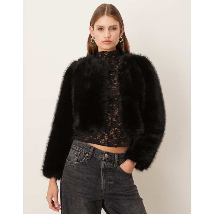 MANGO - Faux-fur cropped Jacket Black - M - Woman NO MASS PROD