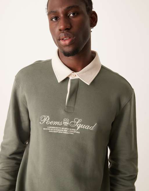 Mango collegiate detail polo neck sweatshirt in green ASOS