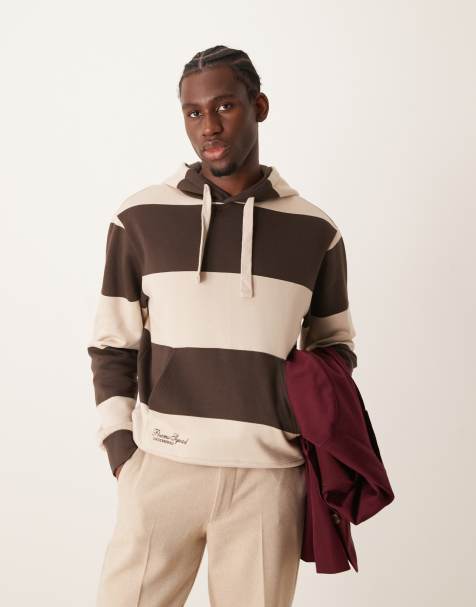 Mango collegiate stripe detail hoodie in brown - view 1