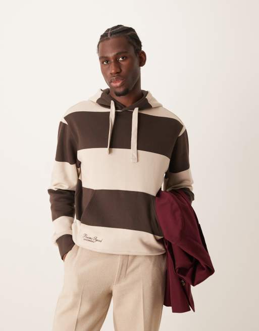 Mango collegiate stripe detail hoodie in brown