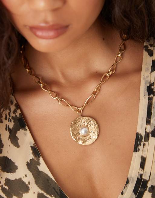 Mango - Collier avec pendentif à perle nacrée - Doré