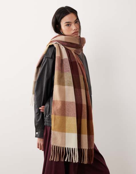 Mango colour block checked scarf in light brown - view 1
