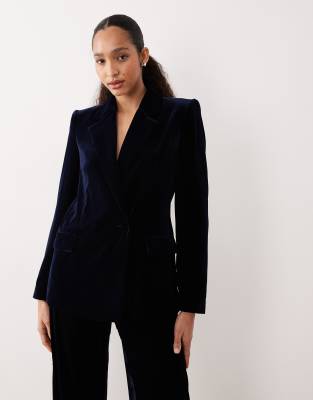 Mango Combi Velvet Blazer Co-ord In Blue