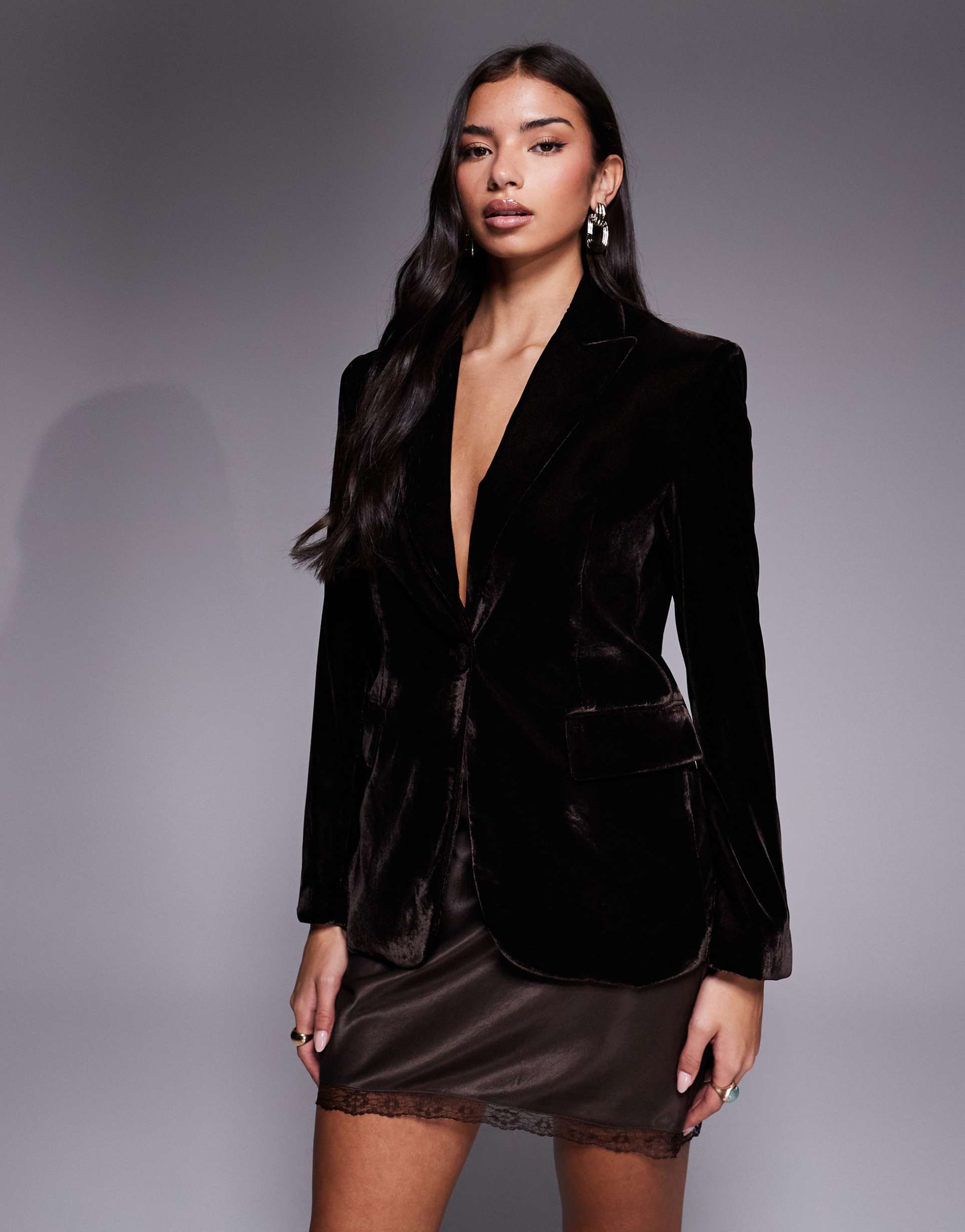 mango combi velvet tailored jacket in chocolate