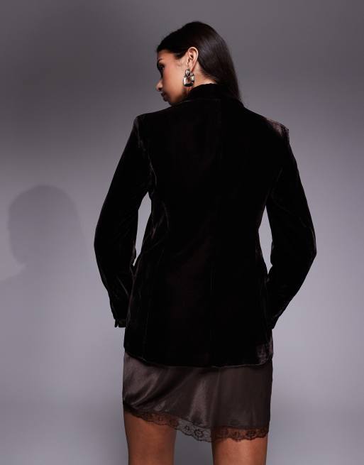 Mango Combi velvet tailored jacket in chocolate, 4 of 4