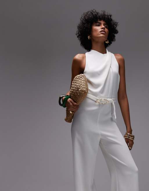 Mango Combinaison à encolure montante drapée avec ceinture dorée