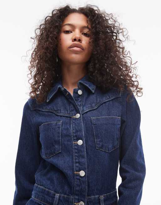 Mango Combinaison boutonnée en jean Bleu clair ASOS