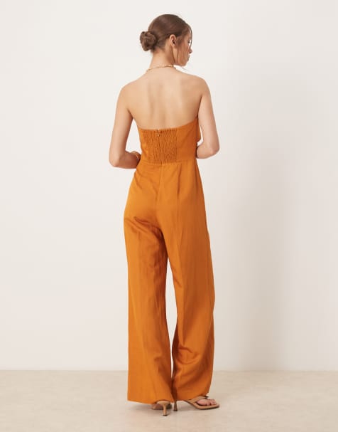 Combinaison Deux Pièces Femme En Lin - Taille M, Couleur Orange Brûlé Lenticulaire - Marque East, Occasion En Très Bon état