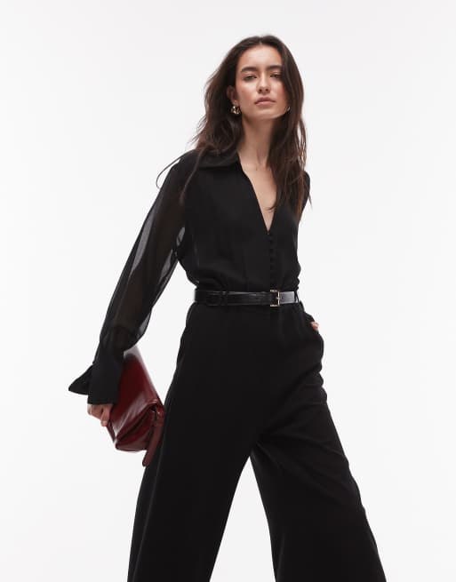 Mango Combinaison ceinturée à manches longues Noir ASOS