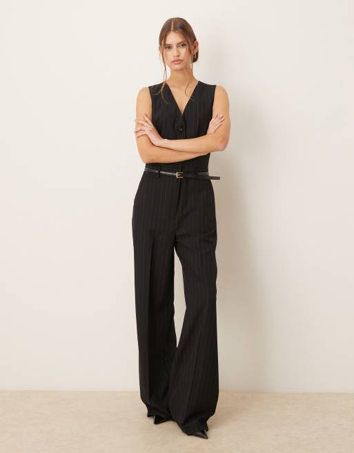 Mango - Combinaison habillée avec top style gilet de costume et fines rayures - Bleu marine, 2 de 4