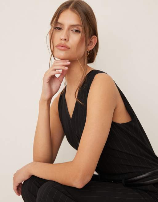 Mango - Combinaison habillée avec top style gilet de costume et fines rayures - Bleu marine, 4 de 4