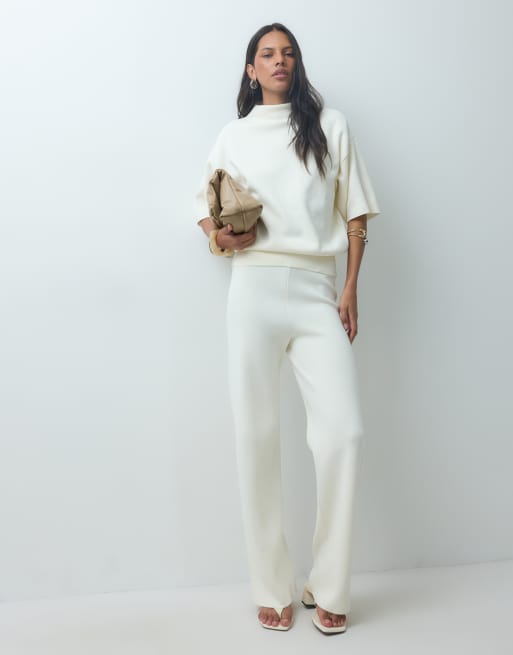 Mango Comet gebreide top met hoge hals en verlaagde mouwen co-ord in ecru, 2 van 4
