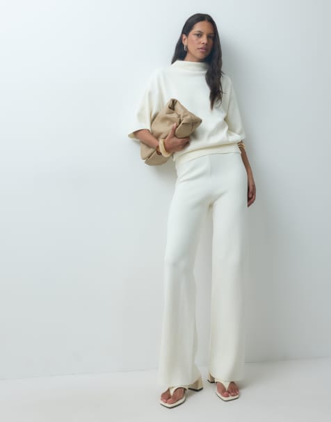Mango Comet knitted trouser co-ord in ecru - view 1