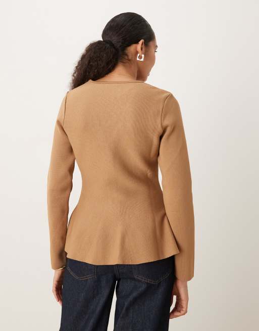 Mango - Compact gebreid vest met wijduitlopende zoom in bruin, 4 van 4