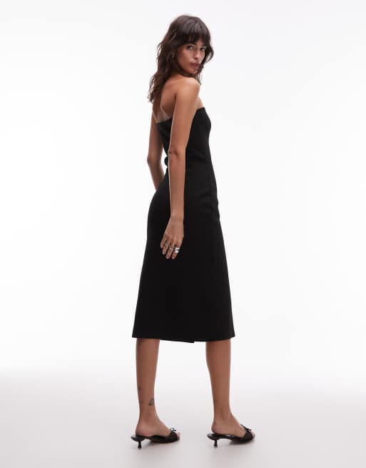 Mango compact knit bandeau midi dress with statement buttons in black