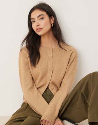 Mango Compact Knit Cardigan In Brown