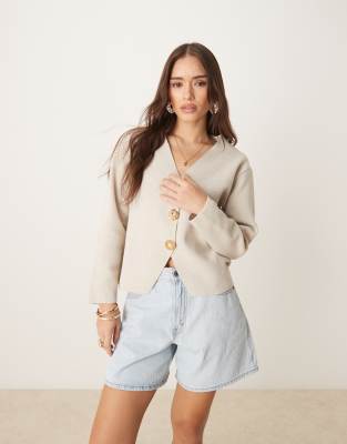 Mango Compact Knit Cardigan With Gold Statement Buttons