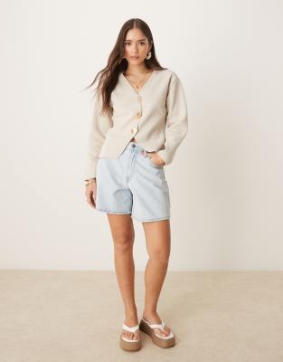 Mango Compact Knit Cardigan With Gold Statement Buttons In Gray