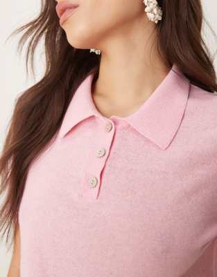 Mango Compact Knit Cropped Polo Top