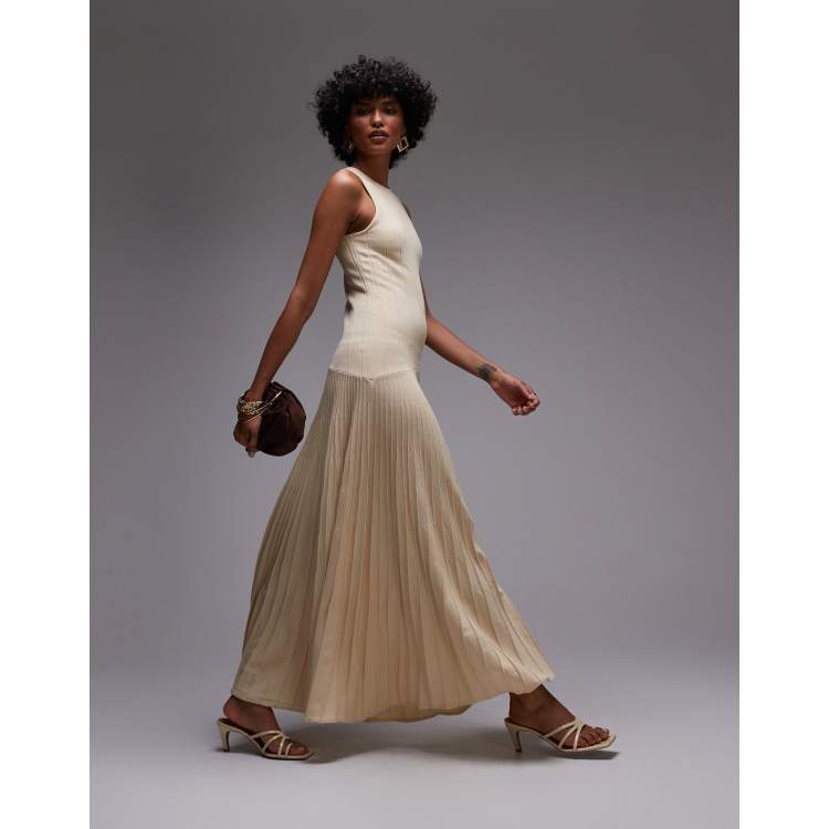 Mango compact knit dropped waist maxi dress in buttermilk | ASOS