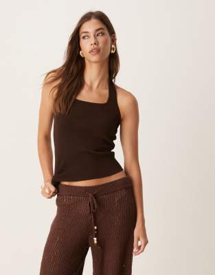 Mango Compact Knit Halter Top In Black