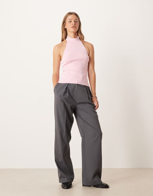 Mango compact knit high neck halter top in pale pink, 3 of 4