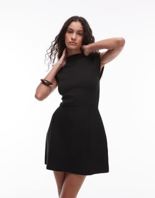 Mango compact knit high neck mini shift dress in black