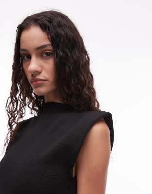 Mango compact knit high neck mini shift dress in black