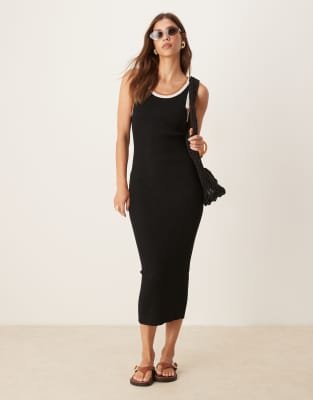 Mango Compact Knit Midi Dress With Contrast Tipping