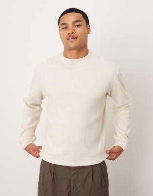 Mango compact knit mock neck jumper in ecru-Neutral