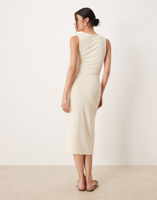Mango compact knit scoop neck midi dress in buttermilk , 3 of 4