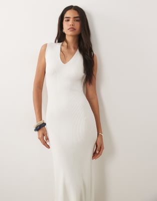 Mango Compact Knit Sleeveless Midi Dress In White
