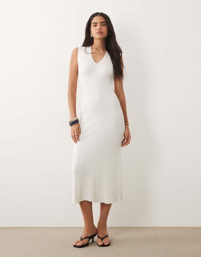 mango white knit dress compact sleeveless midi in Designer Gowns For Reception