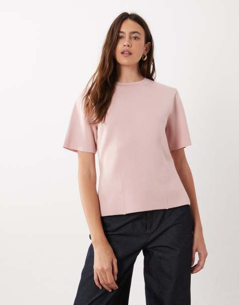 Mango compact knit t-shirt in pastel pink - view 1