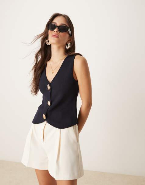 Mango compact knitted waistcoat with gold statement buttons in black - view 1