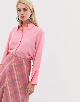 Mango concealed button shirt in Pink