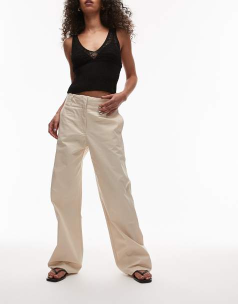 Mango concealed button slim trouser in light beige