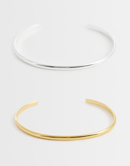 Mango - Confezione da 2 bracciali rigidi sottili in acciaio inossidabile color oro e argento