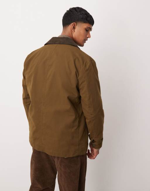 Mango contrast collar button down wax jacket in khaki ASOS