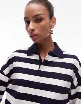 Mango Contrast Collar Striped Sweater In Navy